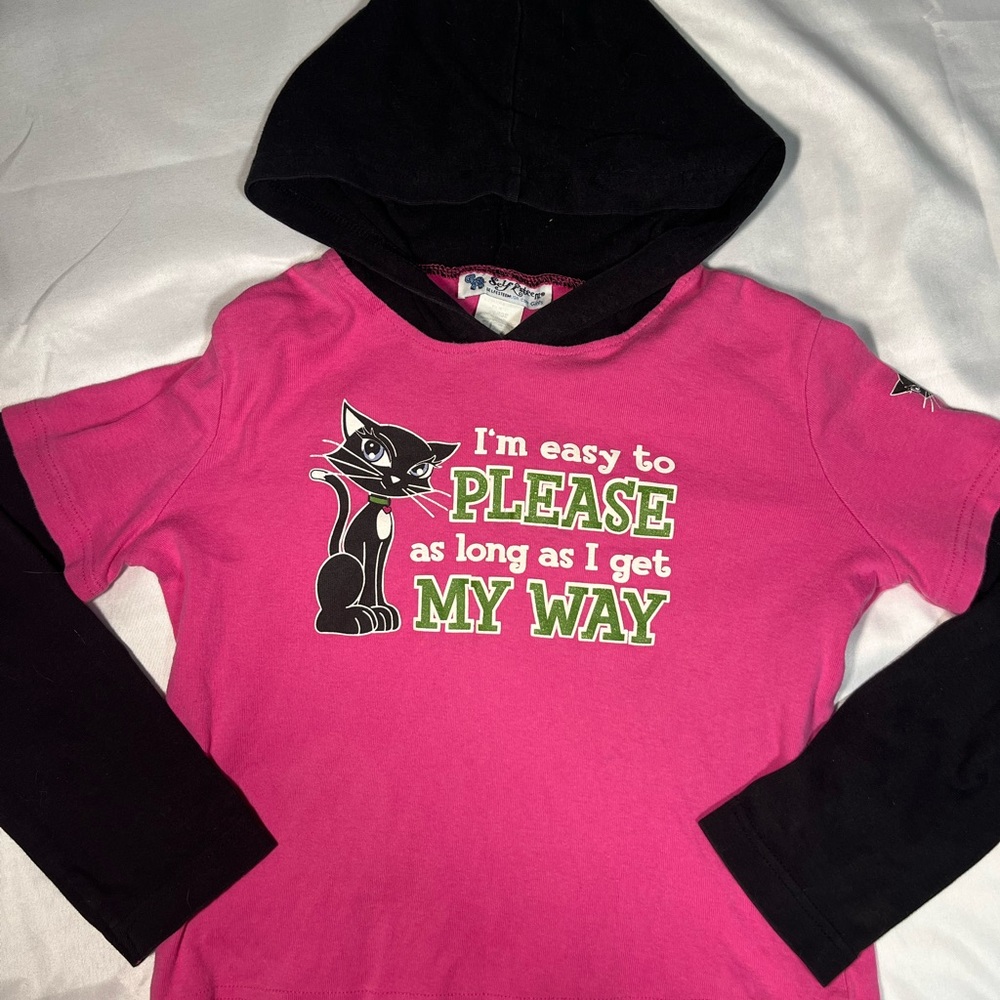 Vintage Y2K Self Esteem Girls Cat Graphic Pink Black Hoodie Size Large